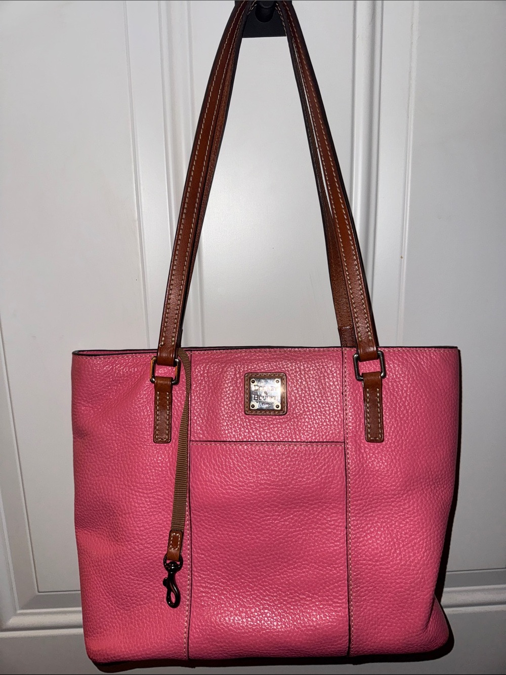 Dooney & Bourke Pink Pebbled Leather Tote with Brown Handles
